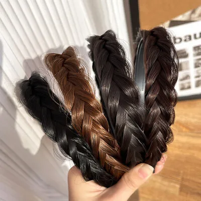 Hair Braided Plaited Headband HairHoop Non-slip Synthetic Hairband  Women Girl > • $3.96